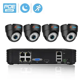 

BESDER Home Surveillance System 4CH IP Security Camera PoE NVR Kit CCTV System 1080P 960P 720P 4 Indoor Dome IP Camera PoE