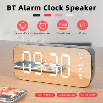 

Multifunctional Mirror LED Alarm Clock Bluetooth Speaker Mini Portable Stereo Soundbar Support TF Card Aux FM Radio