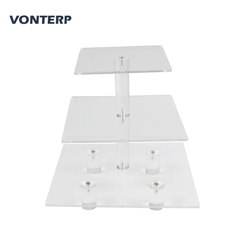 

HMROVOOM square transparent 3 Tier Acrylic Cupcake Display Stand /cake stand Acylic cake holder with base