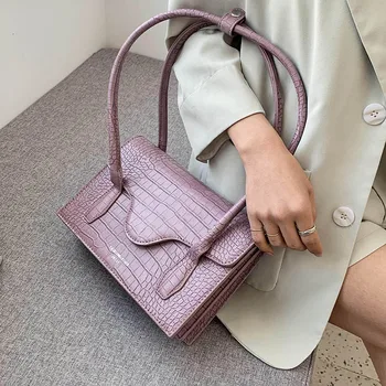 

Stone Pattern Purple PU Leather Shoulder Bags for Women 2020 Simple Handbags Female Fashion Hand Bag Lady Totes