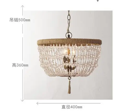 D40cm x h36cm Американская люстра в стиле кантри индивидуальность креативный пеньковый Канат спальни лампы RH ретро детская комната украшенная хрустальная люстра l - Цвет корпуса: D40cm x h36cm
