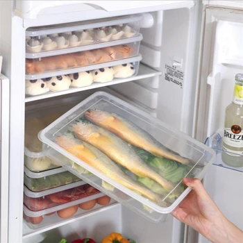 

Fresh Food Dumplings Fridge Storage Box Fish Fruits Container Refrigerator Space Saving Storage Kitchen Organizer Box