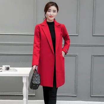 

Fashion Slim Long Wool Blend Ladies Coat Solid Pockets Women's Jacket Single Button Office Korean Womens Fashion Coat