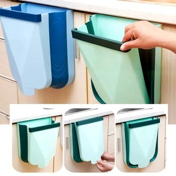 

9L Wall Mounted Folding Waste Bin Kitchen Cabinet Door Hanging Trash Can Car Bathroom Toilet Foldable Waste Storage Trashcan