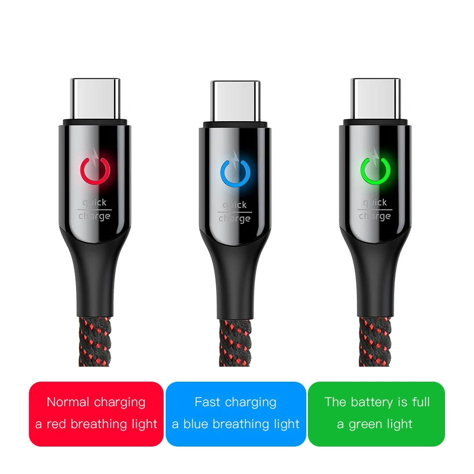 

Baseus Led light usb type c cable 3A fast Charging data for Samsung s8 s9 huawei oneplus 6 5 xiaomi note 7 charger cable Android