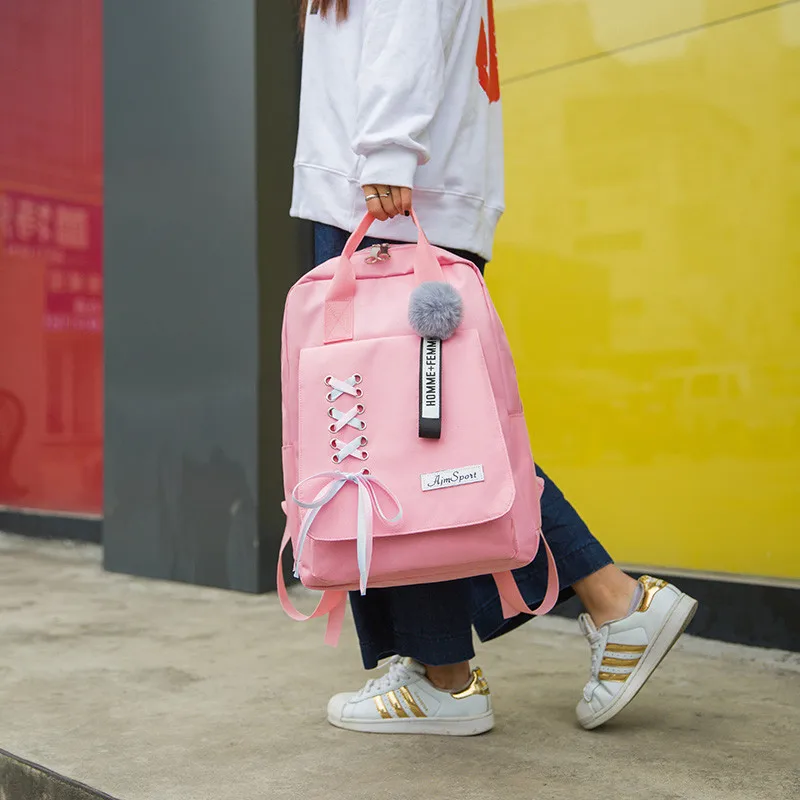 4 шт./компл. ленточная цепь бант письмо Mochila холщовый рюкзак дорожный Рюкзаки для отдыха для девочек-подростков школьный рюкзак