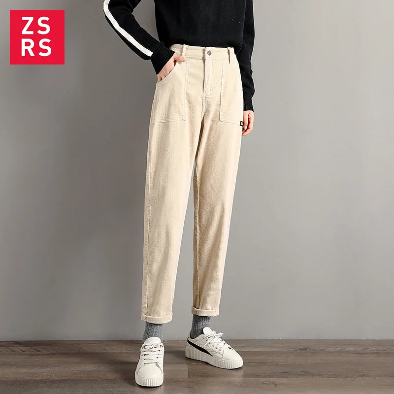 Zsrs новые женские вельветовые брюки женские свободные брюки весна осень высокая талия тонкие вельветовые шаровары повседневные брюки