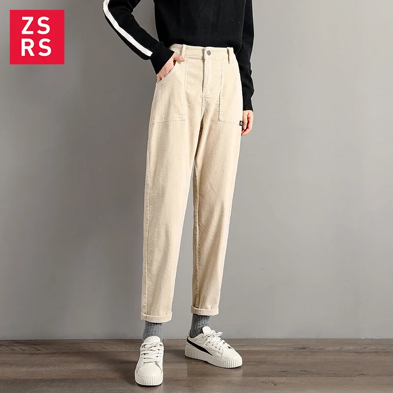 

Zsrs 2019 new women's Corduroy pants Female loose pants spring autumn high waist was thin Corduroy harem pants casual trousers