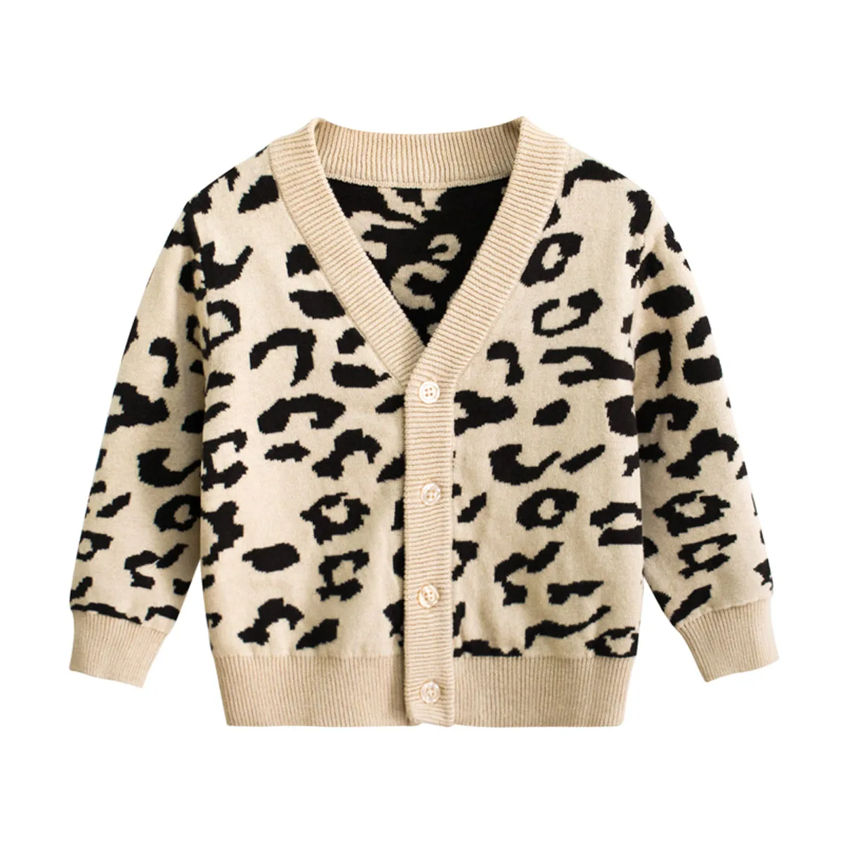 New Baby Kids Girls Leopard Autumn Coat Cotton Sweater Long Sleeve Cardigans Jacket 1-7T