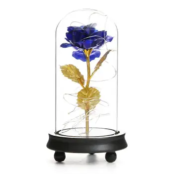

Multiple Colour Red Rose In A Glass Dome On A Wooden Base Gifts LED Rose Lamps For Valentine's Christmas K3V8