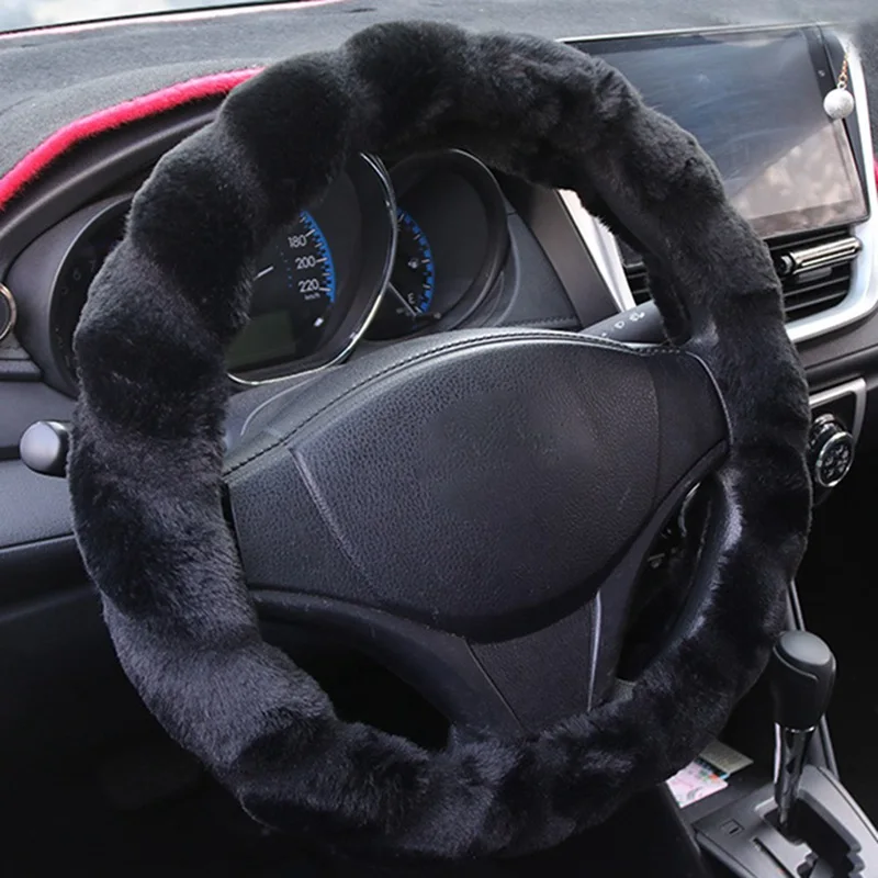 Универсальные Плюшевые Чехлы рулевого колеса автомобиля, зимние чехлы из искусственного меха для рулевого колеса, аксессуары для салона автомобиля