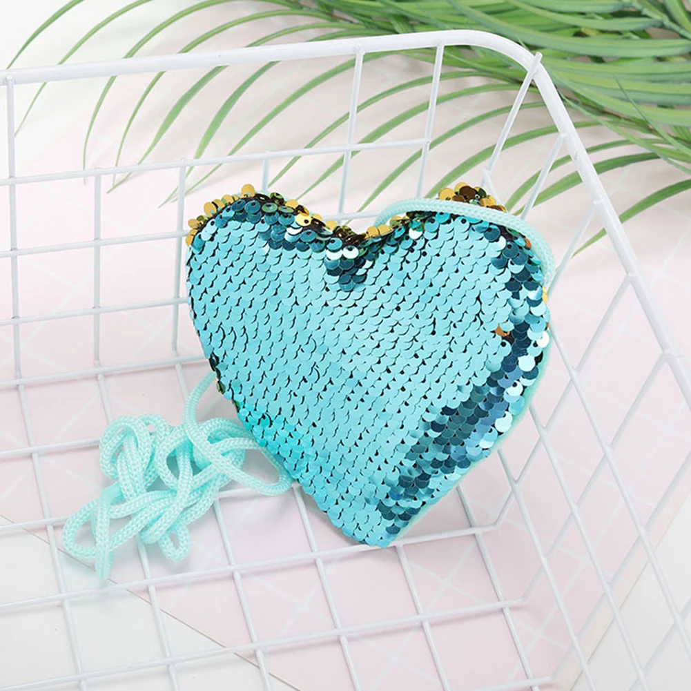 Милая портативная Детская сумка на плечо для девочек, кошелек с пайетками и сердечками, сумка через плечо, сумка на плечо, маленькая сумка, подарок для детей