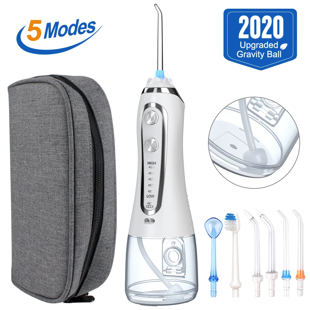 

New 240ml Oral Irrigator 5 Modes USB Rechargeable Dental Water Flosser Jet Irrigator Dental Tips Waterproof Teeth Cleaner