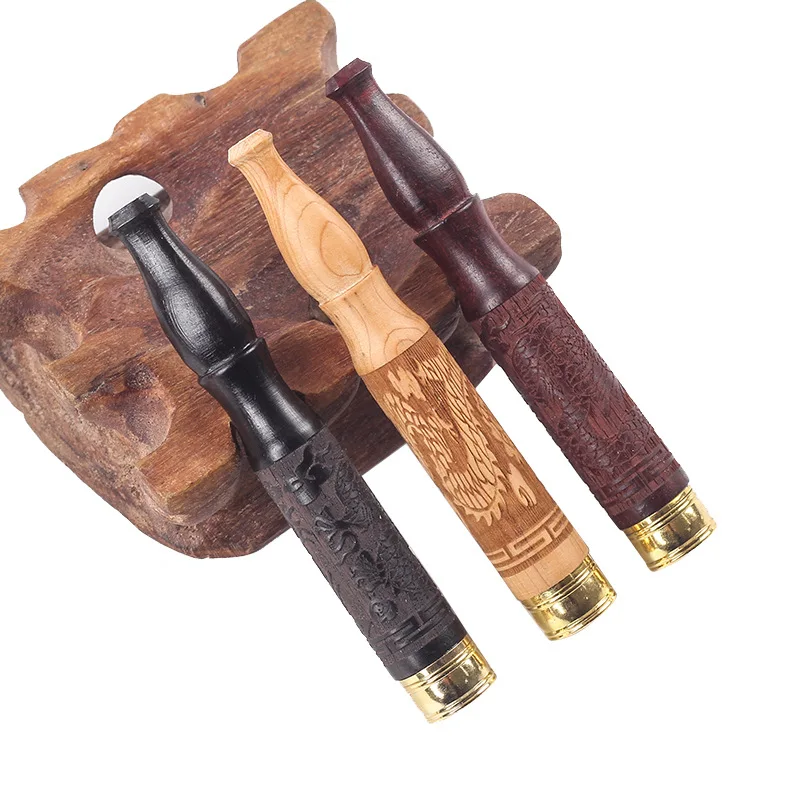 

1pc Smoked Cigarette Holder Filter Solid Wood Carving Creative Gourd Mouth Pull Rod For 8mm & 5.2mm Cigarettes