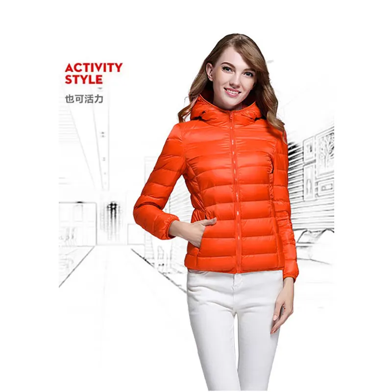 ZOGAA Winter Women Padded Warm Coat Ladies Ultra Light Duck Down Padded Outwear Female Hooded Short Slim Solid Overcoat HOT - Цвет: orange with hat