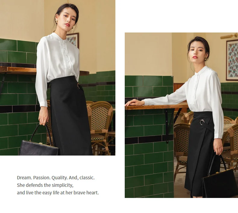 INMAN, осень, Новое поступление, Литературная элегантная женская блузка с воротником-стойкой, минимализм, белая