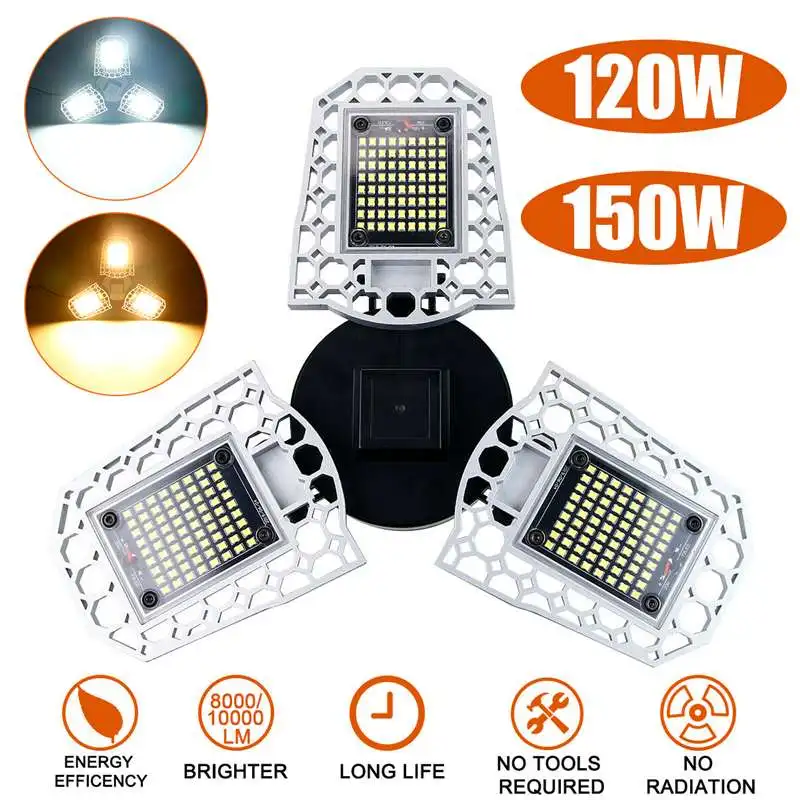 

Foldable Garage Light E27 LED Bulb 120W 150W High Intensity Deformable Lamp SMD2835 AC85-265V Parking Warehouse Led Mining Lamp