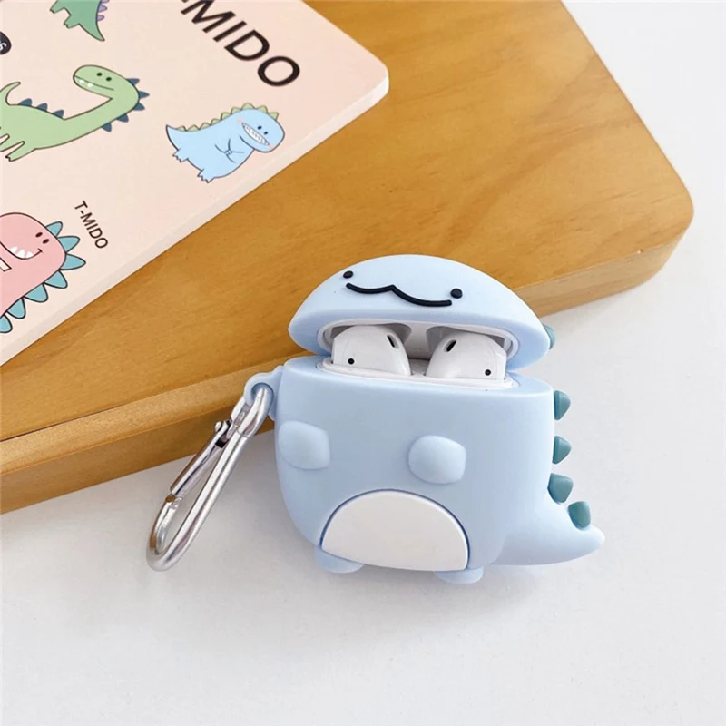 

3D Cute Cartoon Baby Dinosaur Silicone Case Cover with Carabiner for AirPods 1 2 Pro Bluetooth Wireless Earphone Case Protector