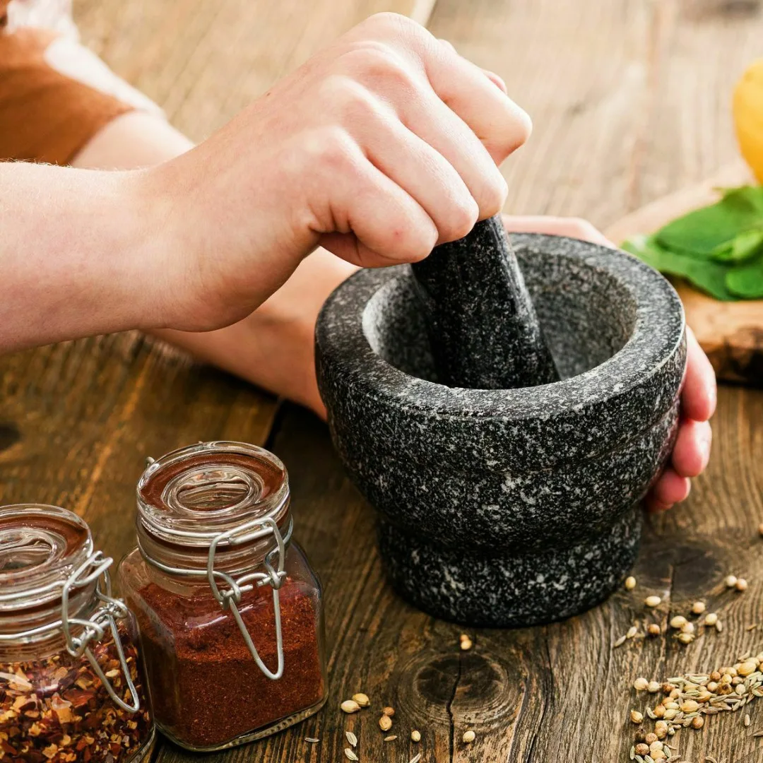 Granite Pestle and Mortar Set Herb Spice Pepper Garlic Grinder Solid Crusher