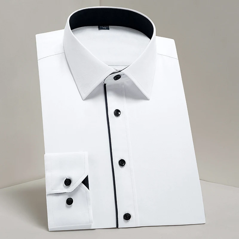 Camisas formales de manga larga para hombre, camisas clásicas de diseño básico, de sarga, de corte estándar, de negocios, de fácil cuidado, para oficina y Social