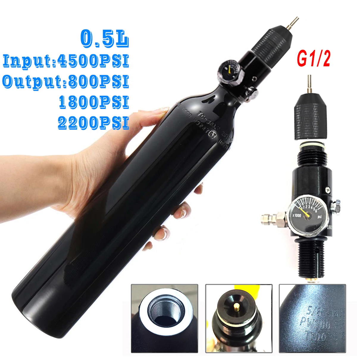 Резервуар HPA 0 5 л 4500 фунтов на квадратный дюйм баллон из алюминиевого сплава с
