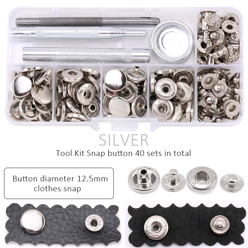 12.5mm Leather Snap Fasteners Kit Metal Button Snaps Press Studs 4  Installation Tools 6 Color Leather Snaps for Clothes,Jackets - AliExpress