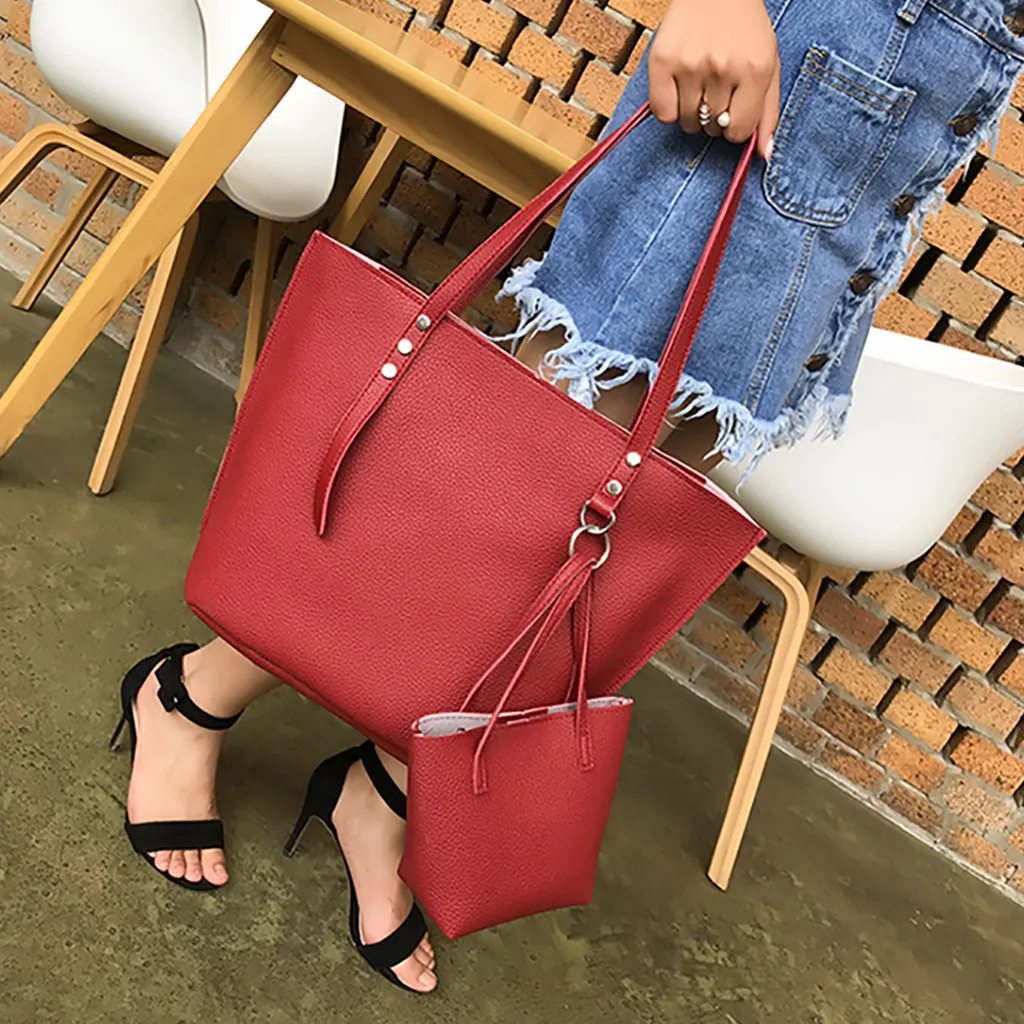 4Pcs Folding Women Big Size Handbag Tote Ladies Casual Pattern Leather Shoulder Bag+Crossbody Bag+Handbag+Wallet#3