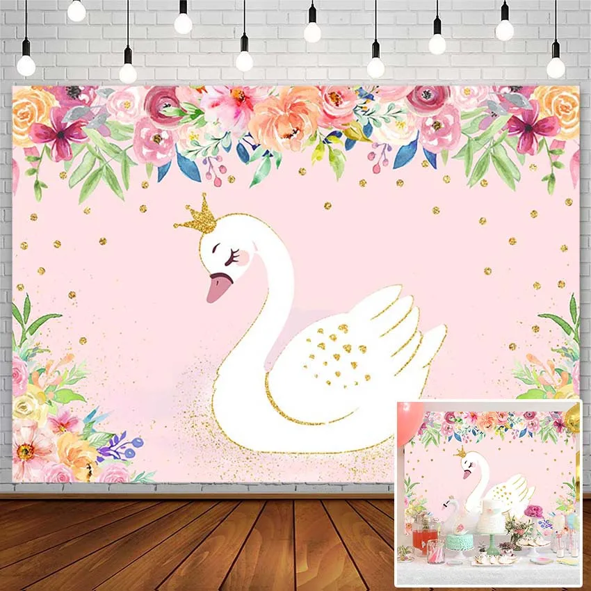 Avezano Swan Princess Background Girl Birthday Baby Shower Decor Pink Flower Crown Fotografia Sfondi Photozone Personalizzabile