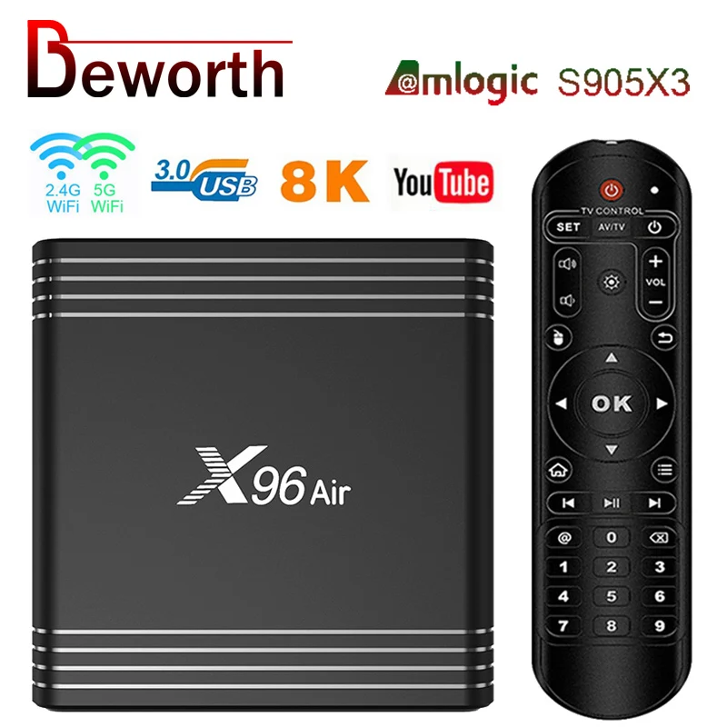 X96 воздуха 8K Amlogic S905X3 Смарт ТВ коробка Android 9 0 4 Гб 64 2 и 5 ГГц Wi Fi 1080P Youtube X96Air Декодер