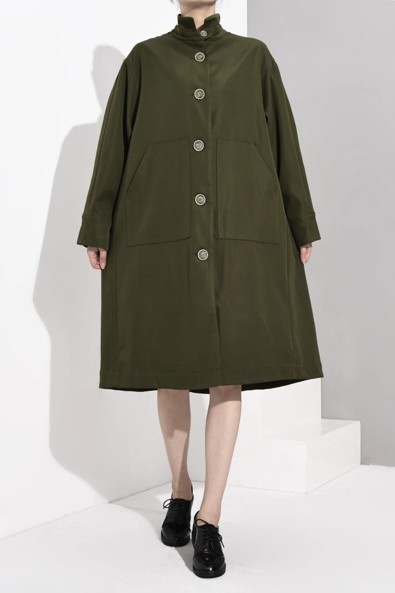 LANMREM куртка свободного кроя Новая женская куртка с лацканами и длинными рукавами модная осенне-зимняя однобортная зеленая куртка WJ23406