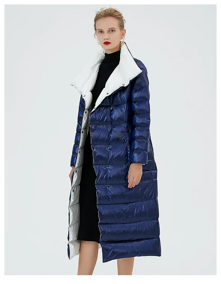 Two-faced down jacket women's knee long section winter new simple long-sleeved warm jacket bread service