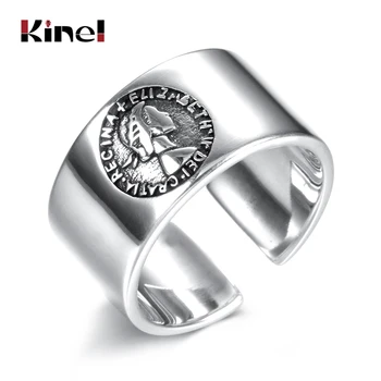 

Kinel Fashion 925 Sterling Silver Beauty Head Coin Rings For Women Adjustable Finger Ring Vintage Jewelry