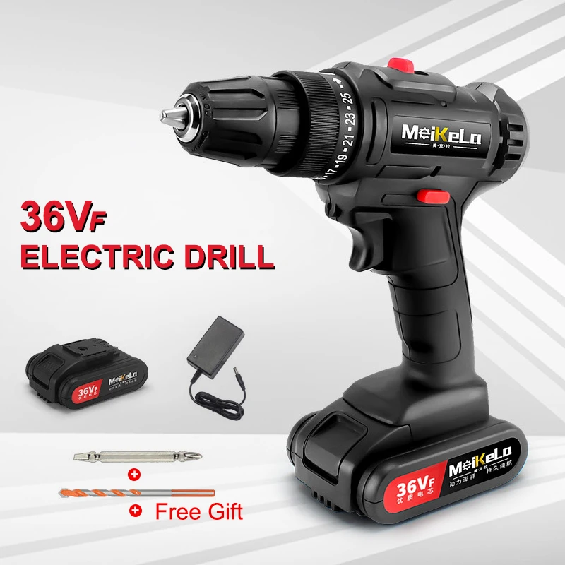 

36VF Multifunction Electric Drill Electric Screwdriver Drill Rechargeable With LED+Lithium Battery Power Tool For Home Household