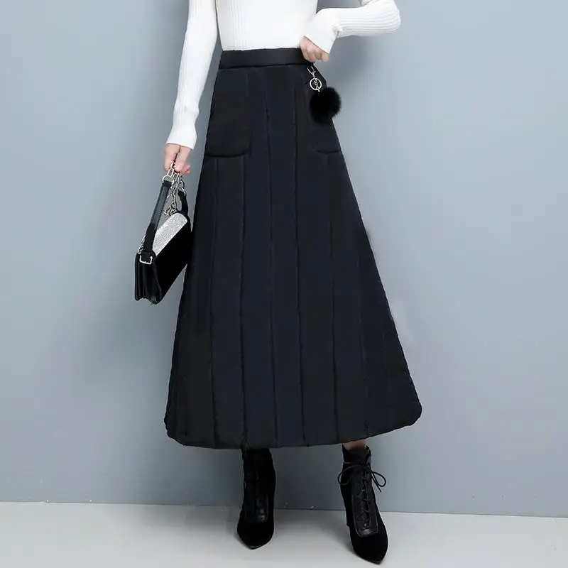 autumn winter new down cotton skirt women high waist a-line thick warm long skirt plus size 3XL