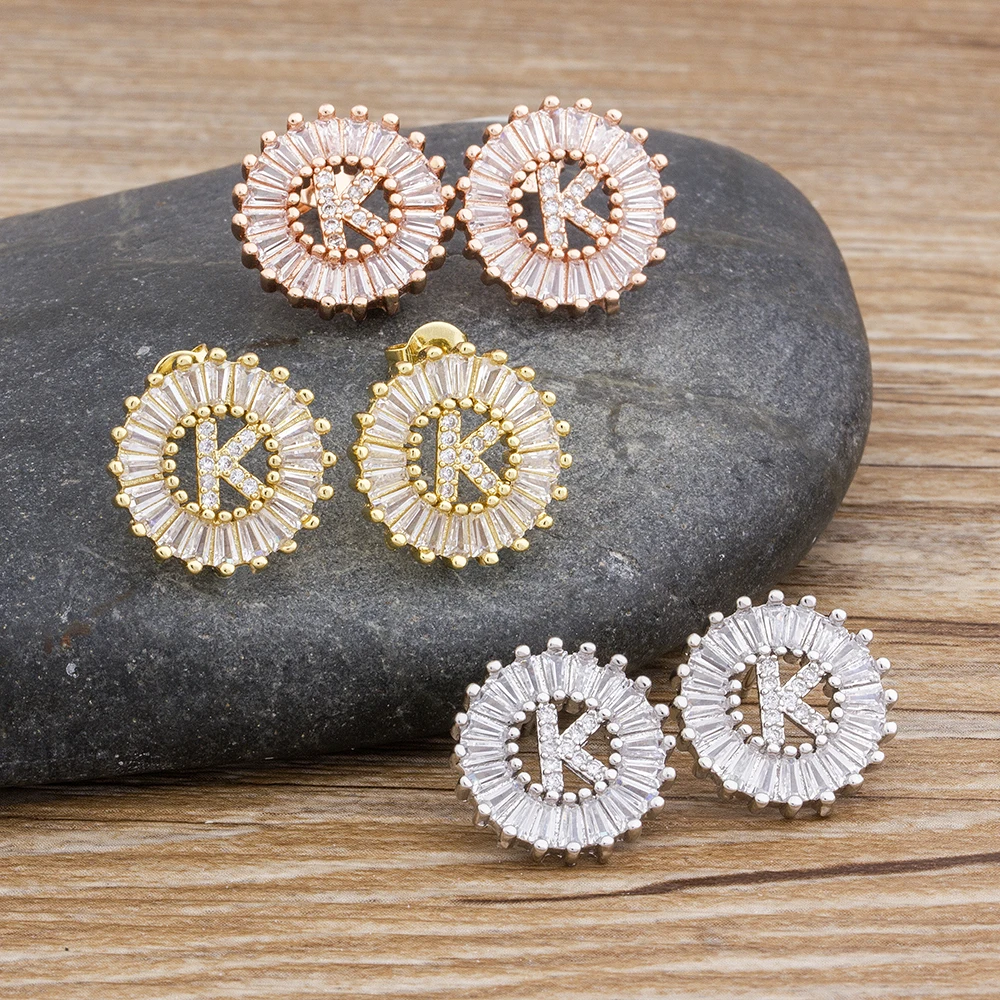 26 pcs/lot Classic Initial Letter Earrings Charm Alphabet Copper Zircon