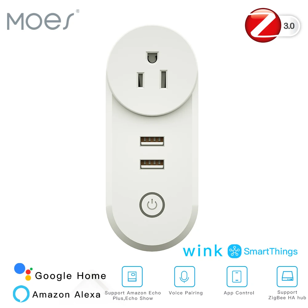 Розетка ZigBee3.0 Беспроводная с двумя USB портами и дистанционным управлением|Умные