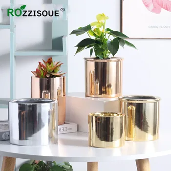

Electroplating Rose Gold Vase Ceramic Flower Pots Nordic Vases for Decoration Succulent Flowerpot Hydroponic Round Plant Vase