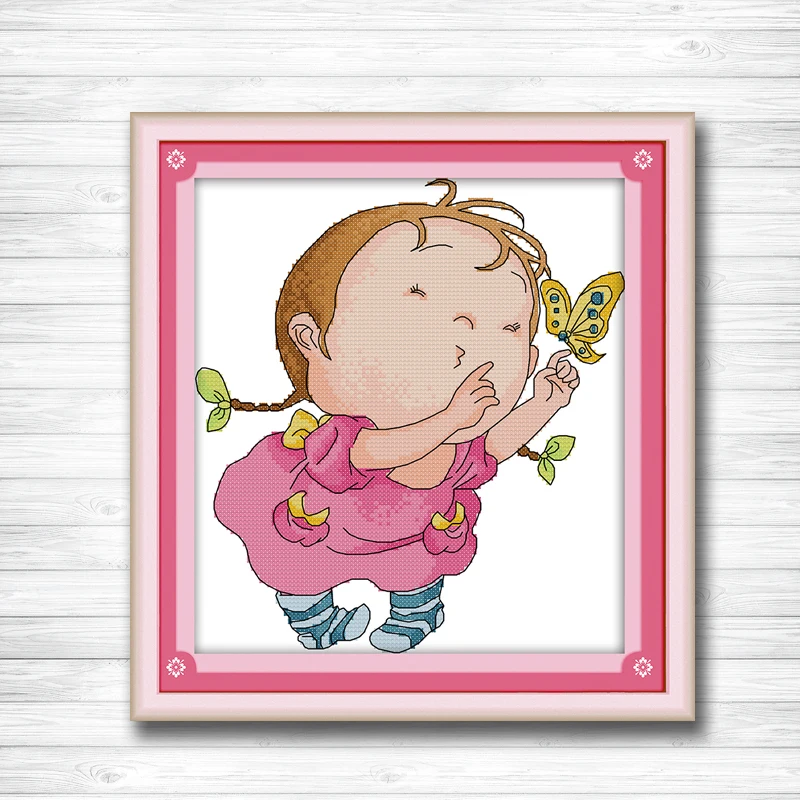 

The girl is catching butterfly painting 14CT 11CT counted cross stitch kits embroidery set Needlework Set chinese cross stitch