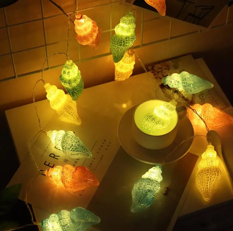 

10/20LEDs Cracked Conch String Light Romantic Fairy Battery Powerd Sea Shell Lamp Holiday Home Party Xmas Wedding Decor