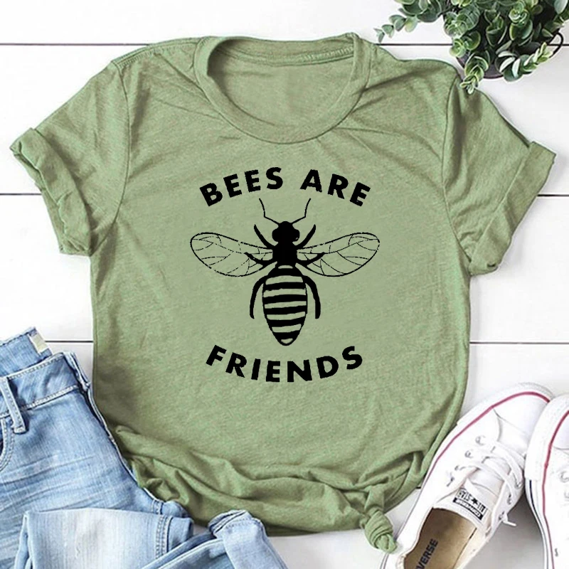 Bees Are Friends, футболка, уличная одежда, хипстер, женская футболка, для девочек, трендовая, защищающая от опыления, рубашки, хлопок, Tumblr, топы, Прямая поставка