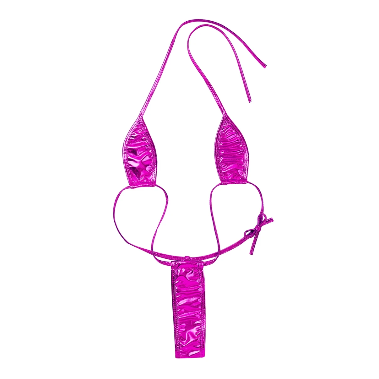 Swimwear Women swimsuit One Piece Trikini Shiny Metallic Halter Neck Backless Self-tie G-String Mini Micro Thong