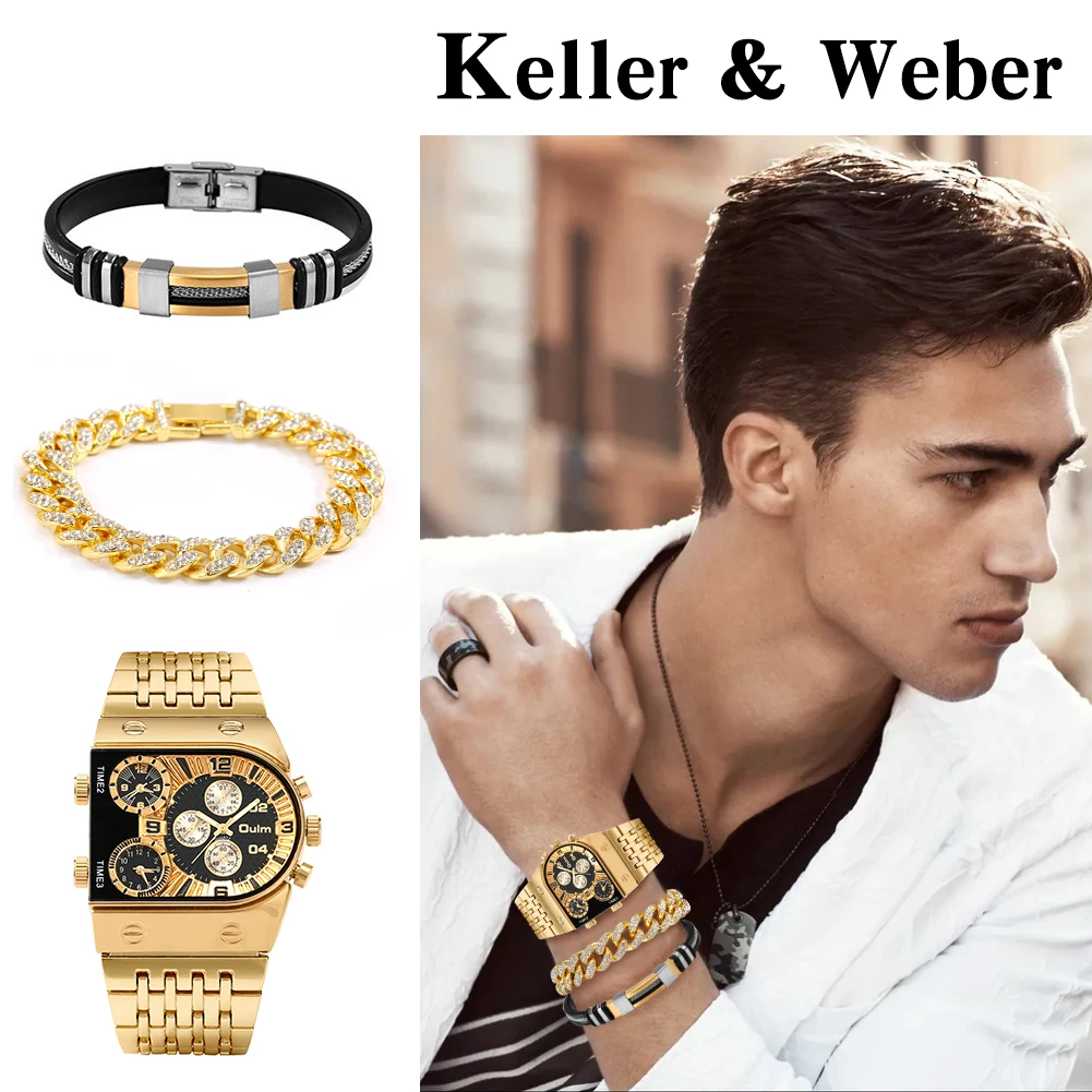 Mens Watches Top Brand Luxury Golden Quartz Watches for Men Bracelet Gift Set 30M Waterproof Watch for Men reloj para hombre 2