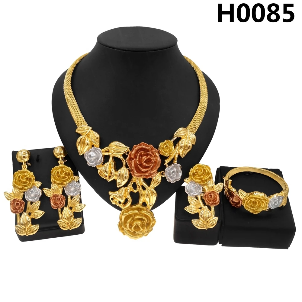 Newest Italian Jewelry Set High Quality Color Rose Flower Necklace Wedding Party Fashion Earring Bracelet H0085