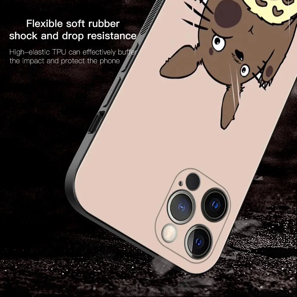 Totoro Phone Case For iPhone 13 12 11 Pro Max XS Max XR X 7 8 Plus 12 Mini 6S 5S SE 2020 Silicone Capa Black Shell iphone 13 cover