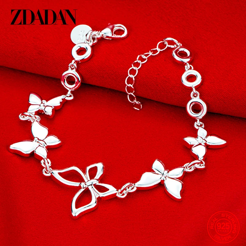 ZDADAN 925 Sterling Silver Charm Butterfly Chain Bracelet For Women Fashion Jewelry Gift