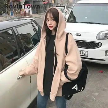 

2020 Spring&autumn Solid Color Hoodies Female Zip-up Casual Korean Style Harajuku Loose Oversize Plus Velvet Free Shipping