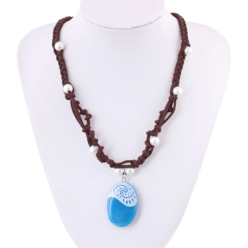 Cosplay Necklace Romance Blue Stone Luminous Pendants Polynesia Princess Cos Moana Ocean Rope Chain Necklace For Women Female Jewelry