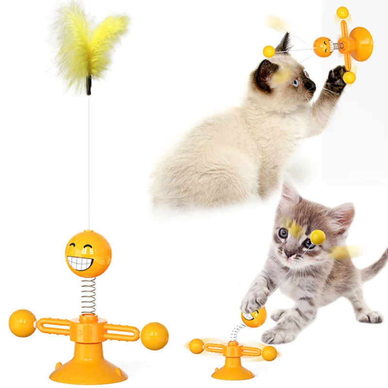 

Rotating Cat Toy Pet toys Smiley ball feather Bottom Sucker Elastic Cat Toy Pet Supplies Pet Dog Kitten Interactive Training Toy