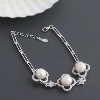 

100% S925 Korean Fashion Four Petals Shell Pearl Bracelet Wedding Anniversary Jewelry Festival Girl Gifts Work Party Accessory