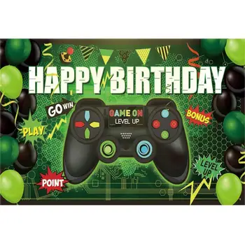 

Laeacco Happy Birthday Party Photography Background Gamepad Customized Poster Portrait Photo Backdrops For Photo Studio